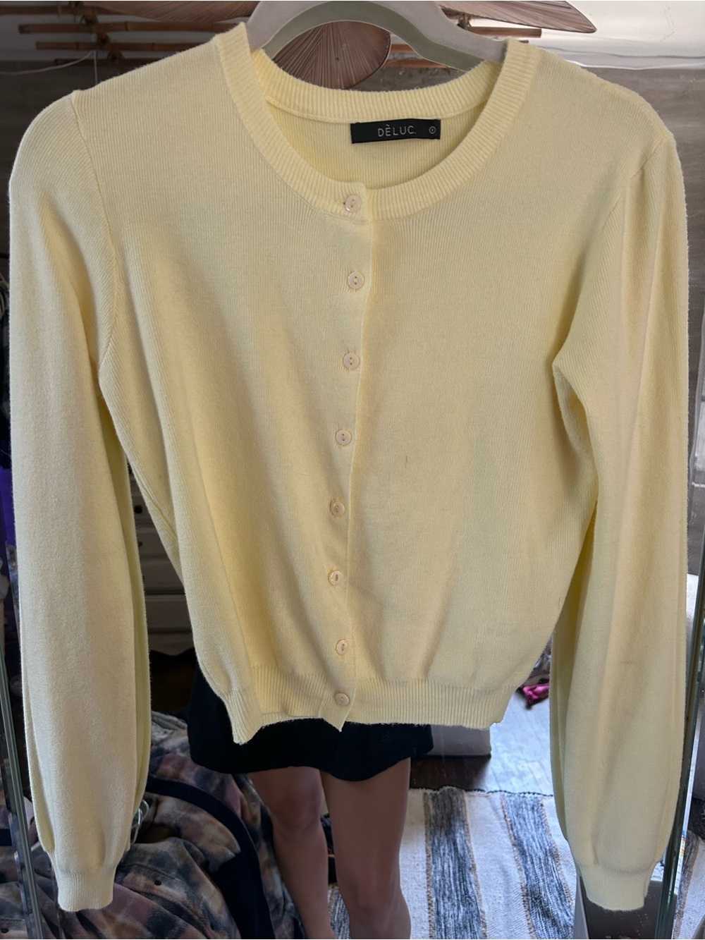 Women's Lightweight Crewneck Cardigan Sweater - Pale Yellow